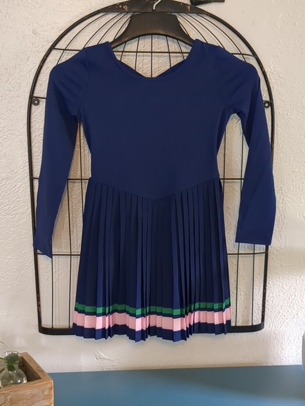 Gymboree Navy Club Pleat Dress with Pink and Green Trim. Size 10.